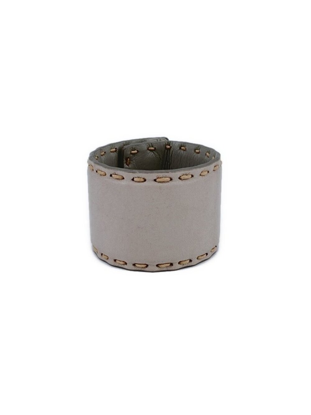 Prada Leather Stitch Turnlock Bracelet Silver White